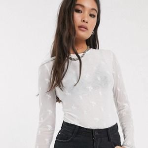 Free People Make Out Mesh Embroidered Bodysuit